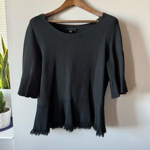 Ann Taylor Peplum Fringe Sweater 3/4 sleeve, black, size XL